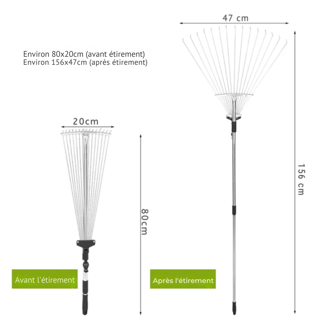 Râteau de jardinage télescopique